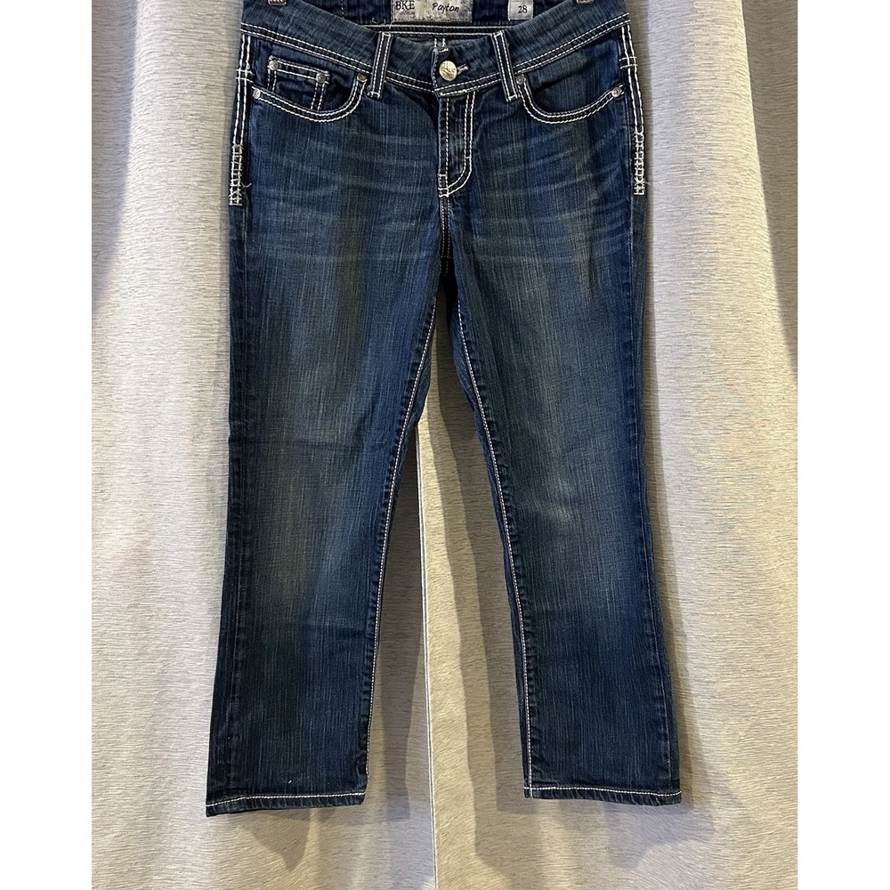 BKE Payton Crop Stretch Jeans Womens Size‎ 28 Blue Dark Wash Double Cuff